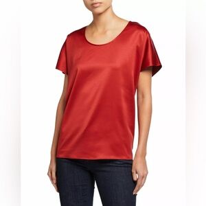 Eileen Fisher Red Satin Short Sleeve Shirt Medium